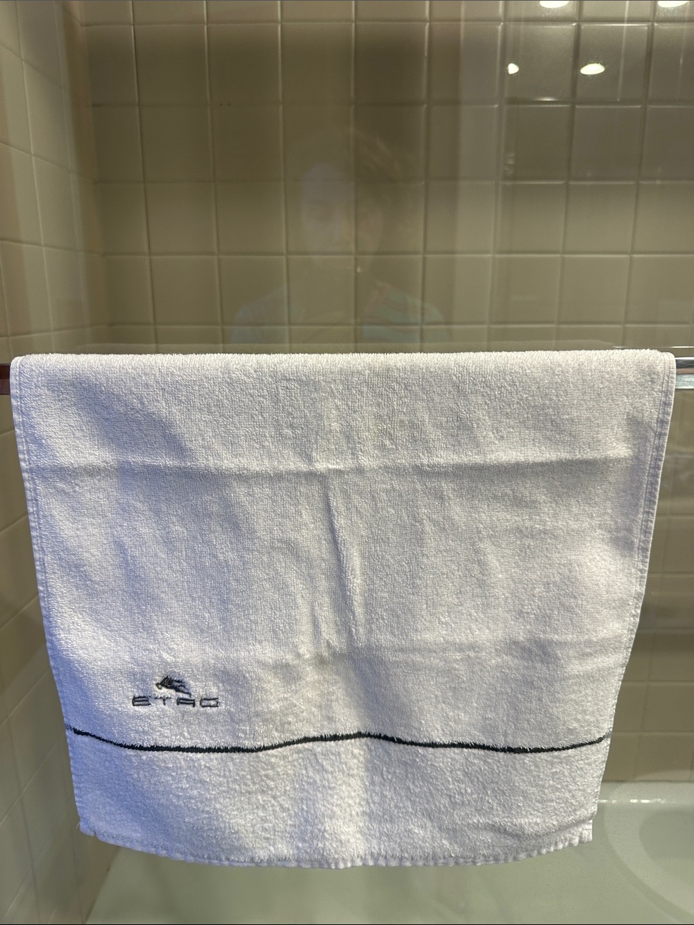 Etro vintage White Embroidered Towel with Contrast Stripe
Face/ hands